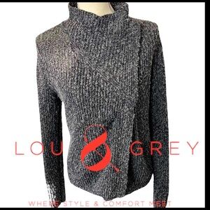 Lou & Grey Dark Grey Cotton Blend Boucle Asymmetric Zip Front Sweater (S)